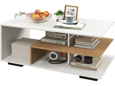 Costway Rectangular Coffee Table with L-Shaped Middle Shelf 34956178 New