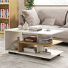 Rectangular coffee table in white with L-shaped middle shelf, showcasing a modern geometric design and sturdy.
