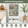 Modern white sideboard buffet cabinet with fluted doors, featuring ample storage for dinner plates and cookware.