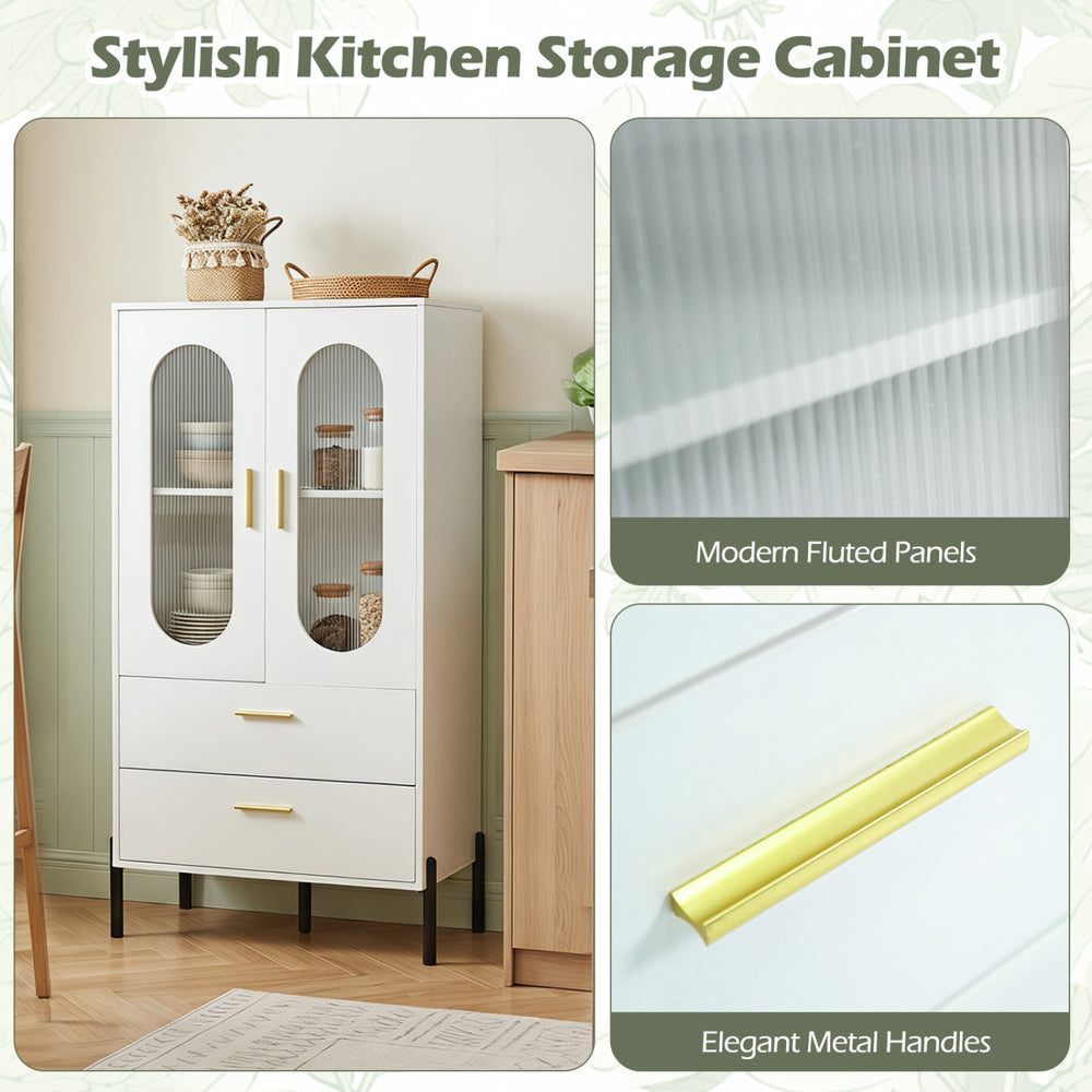 Modern sideboard buffet cabinet with fluted doors, featuring elegant metal handles and ample storage for kitchen essentials.