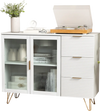 Modern sideboard buffet cabinet in white with gold legs, featuring a spacious countertop perfect for decor and.