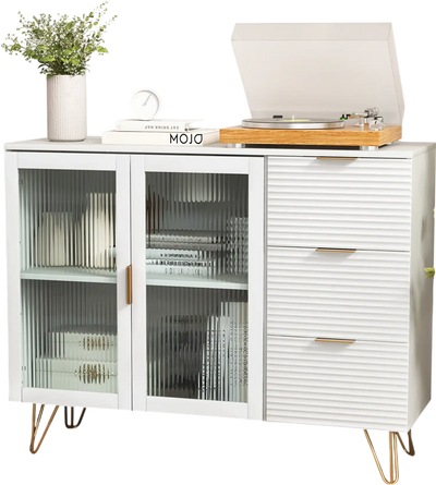 Costway Modern Sideboard Buffet Cabinet 2 Doors 3 Drawers White 82153769 New