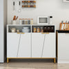 Modern white sideboard cabinet with 4 doors, adjustable shelves, and gold accents, ideal for kitchen or dining room.