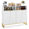 Modern sideboard cabinet in white with gold legs, featuring 4 doors, adjustable shelves, and ample storage for any room.