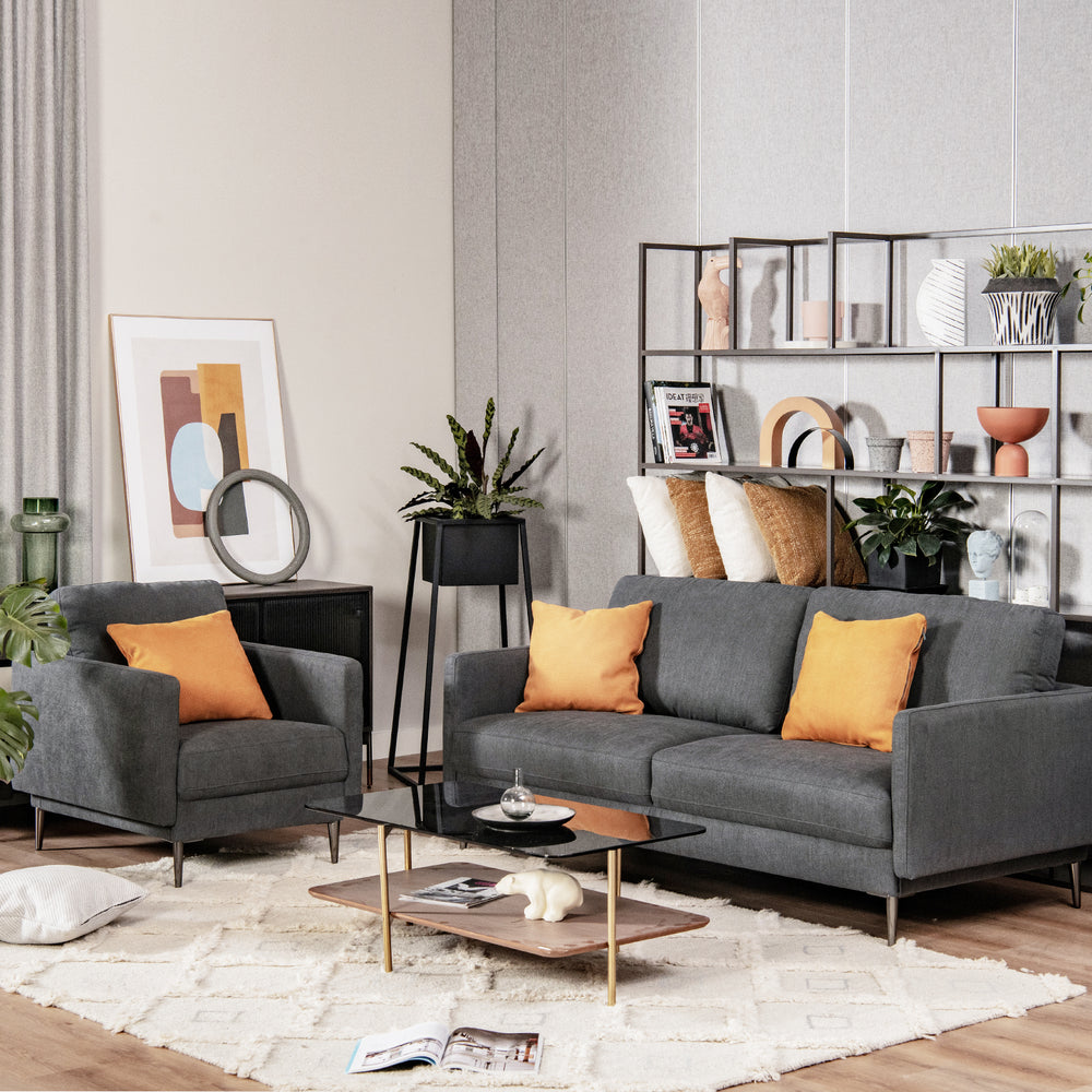 Modern Sofa Couch with Solid Metal Legs and Removable Backrest Cushion-Gray-Sofa Set - Gallery View 1 of 10