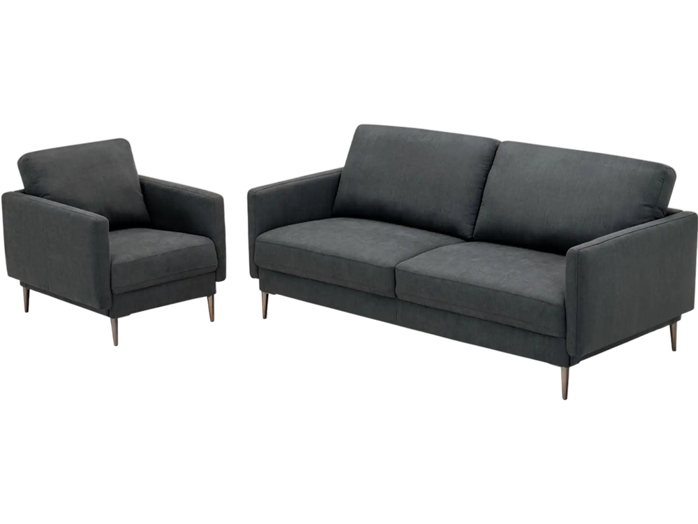 Gray modern sofa set with solid metal legs and removable backrest cushions, perfect for stylish and comfortable seating.