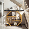 Modern 4-tier console table with faux marble tabletop and geometric design, perfect for hallway or living room.