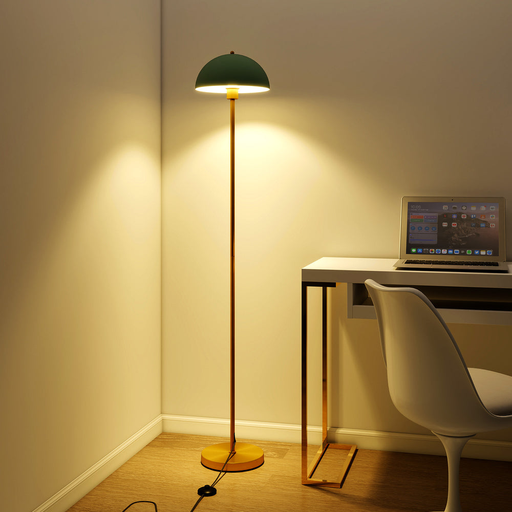 Modern standing lamp with adjustable head, foot switch, and anti-tipping base, perfect for living room or bedroom use.