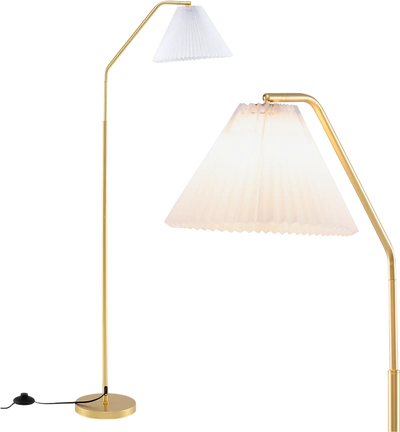 Costway Modern Arc Floor Lamp Adjustable Head Pleated Shade 63924549 New