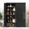Black 72.5-inch tall buffet cabinet with 4 doors and 6 adjustable shelves for organized kitchen storage.