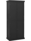 Tall black buffet cabinet with 4 doors and adjustable shelves, ideal for kitchen and living room storage.