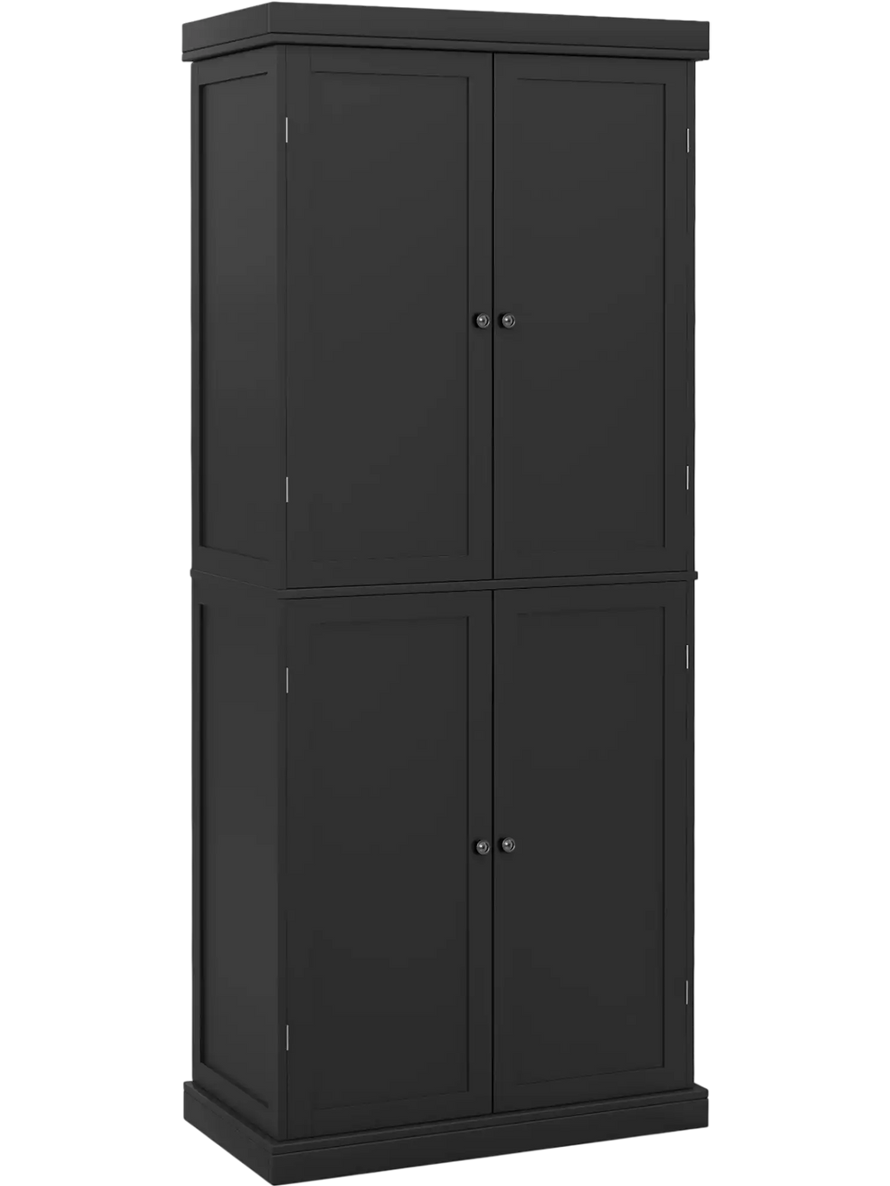 Tall black buffet cabinet with 4 doors and adjustable shelves, ideal for kitchen and living room storage.