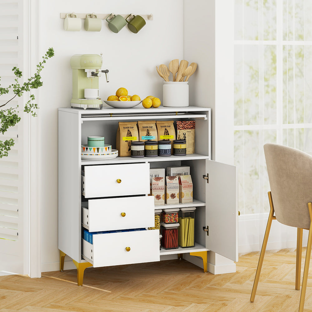 Chest of drawers with fluted glass door, showcasing an adjustable shelf and elegant design, perfect for stylish storage.