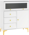 Chest of drawers with fluted glass door, featuring 3 drawers and 2 cabinets, ideal for bedroom or kitchen storage.