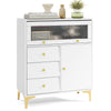Chest of drawers with flip-up fluted glass door, featuring 3 drawers and 2 cabinets, ideal for bedroom or kitchen.