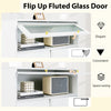 Chest of drawers with a flip-up fluted glass door, gray finish, featuring adjustable shelf and elegant design for.