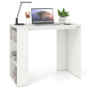 Compact white computer desk with side bookshelf, perfect for small spaces, ideal for home office or study.