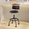 Modern black swivel bar stool with adjustable height, ergonomic backrest, and wheels for easy movement in kitchens.
