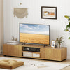 Modern TV stand in natural finish for up to 70" TVs, featuring 2 doors and open shelves for organized storage.