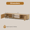 Dimensions of the Modern TV Stand with 2 doors and open shelves, suitable for TVs up to 70", featuring ample storage.