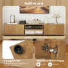Modern TV stand with natural finish, featuring 2 doors, open shelves, and 6 support feet for stability and organization.