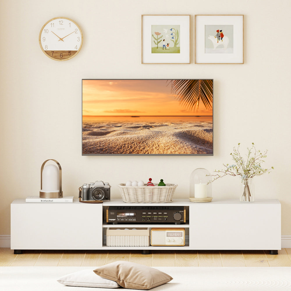 Modern TV Stand for up to 70" TVs Minimalist Entertainment Center with 2 Doors and Open Shelves-White - Gallery View 1 of 10