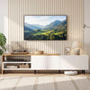 Modern TV stand in white for 80-inch TVs featuring storage shelves and cabinets, styled in a contemporary living room.