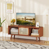 Modern TV Stand with Rattan Glass Sliding Doors-Brown - Gallery View 1 of 10