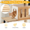 Rubber wood multi-layer boards of a modern tall cat tower, featuring solid, long-lasting, and stable construction for.