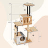 Modern tall cat tower with double condos, detachable sisal carpets, and dangling balls for playful feline fun.