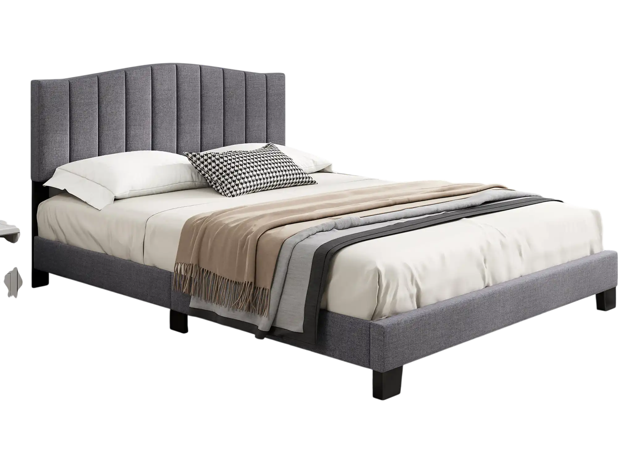 Costway Modern Upholstered Queen Bed Frame Adjustable Vertical Channel Tufted Headboard 317542689 New