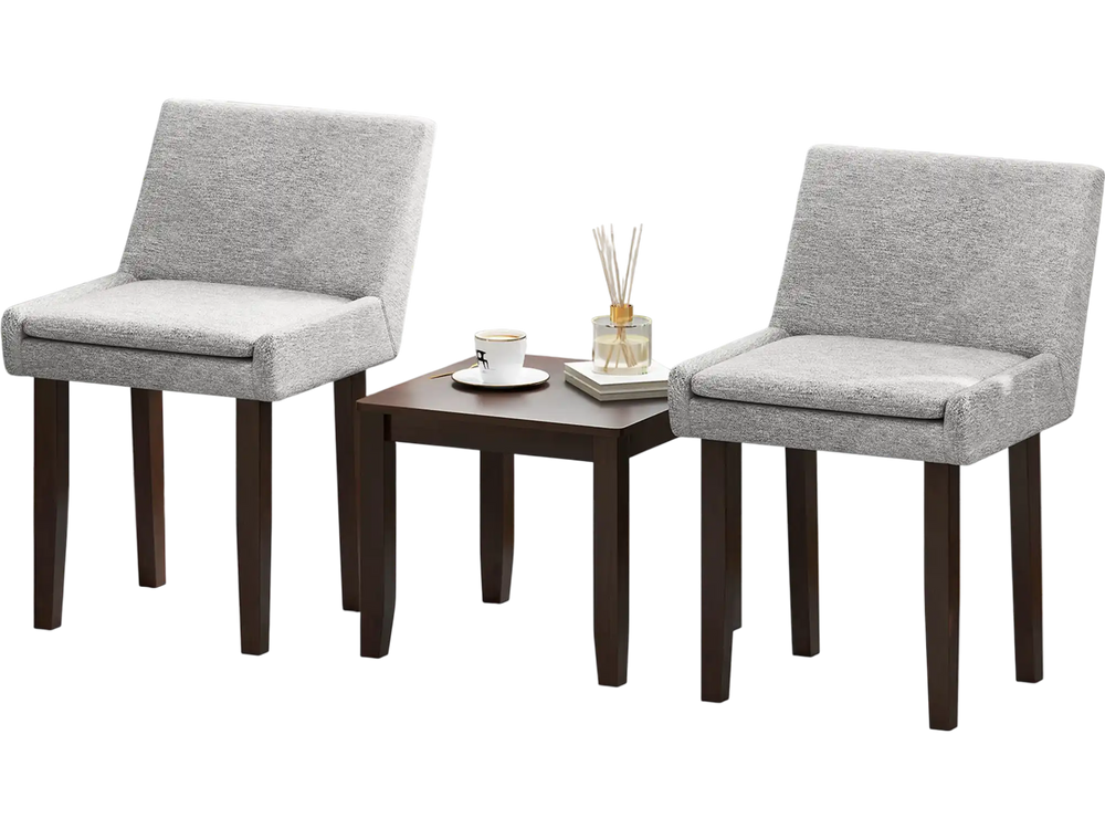 Gray upholstered side leisure chair set of 2 with solid rubber wood legs, perfect for living or dining room use.