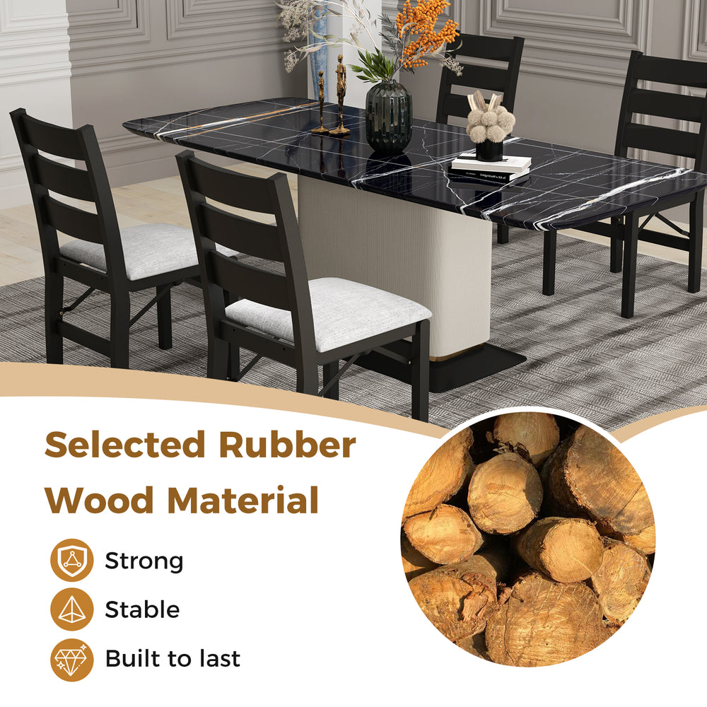 Set of 2 black folding chairs with ergonomic backrest, solid rubber wood, ideal for dining rooms and gatherings.