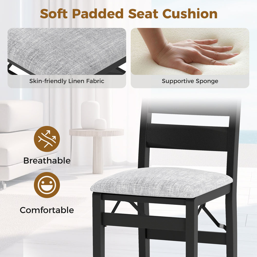 Modern upholstered folding chair with comfy backrest, breathable linen fabric, and cushioned seat for dining or.