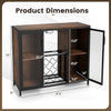 Rustic brown modern wine cabinet with LED lights, featuring storage for 9 bottles and 6 glasses, ideal for kitchen or living room.