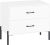 Modern white 2-drawer nightstand with metal legs and handles, perfect for bedroom or office storage.