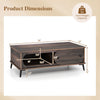 Modern walnut center table with two compartments and sturdy metal legs, perfect for living room storage and organization.