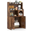 Modern wooden cat litter box enclosure in brown with storage shelves, providing privacy and organization for pet.