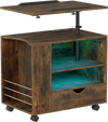 Modern wooden nightstand with charging station, LED lights, and adjustable height for versatile use in bedrooms or dorms.