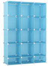 Blue modular baby wardrobe with 13 cubes and a sturdy metal frame, designed for flexible organization in children's rooms.