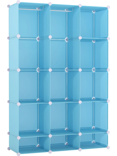 Costway Modular Baby Wardrobe 13-Cube Stackable Kids Storage Closet w/ Hanging Rod Shelves 70488391 New