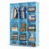 Modular baby wardrobe in blue features 13 cubes, hanging rod, and shelves for organized storage in kids' rooms.