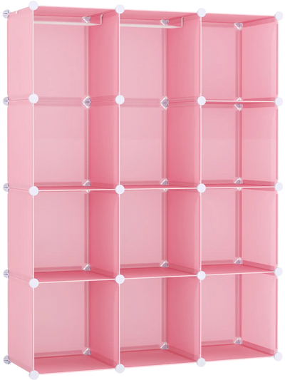 Costway Modular Baby Wardrobe 10-Cube Kids Storage Closet w/ Hanging Rod Shelves 20638583 New