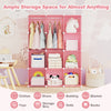 Modular pink baby wardrobe with 10 cubes and hanging rod, perfect for organizing clothes, toys, and bedding in a nursery.