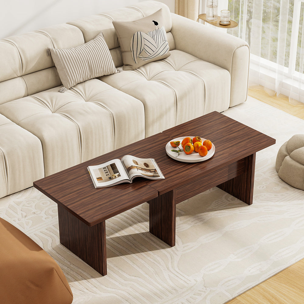 Modular Coffee Table Set of 2 L Shaped Center Tables for Small Space-Walnut - Gallery View 1 of 11