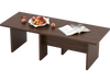 Modular L-shaped coffee table set in walnut finish, perfect for small spaces, featuring rounded corners and protective.