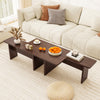 Modular L-shaped coffee table set in walnut, designed for small spaces, featuring rounded corners and protective foot.