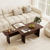 Top view of L-shaped modular coffee table set in walnut, featuring a sleek design and perfect for small living spaces.
