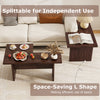 Modular L-shaped coffee table set in walnut, designed for small spaces, featuring a space-saving design and rounded.