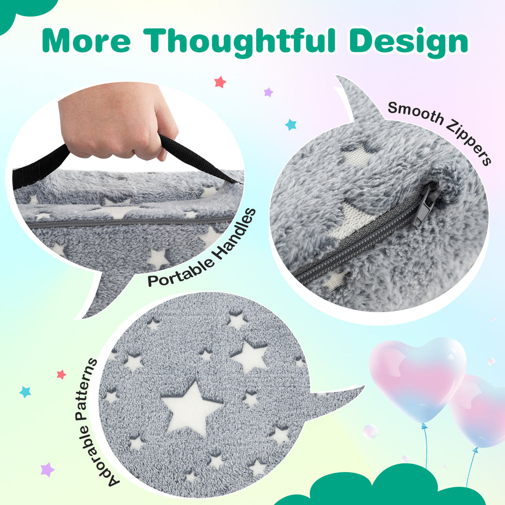 Detail of the Modular Kids Play Couch Set showing smooth zippers and portable handles, designed for fun and safety.